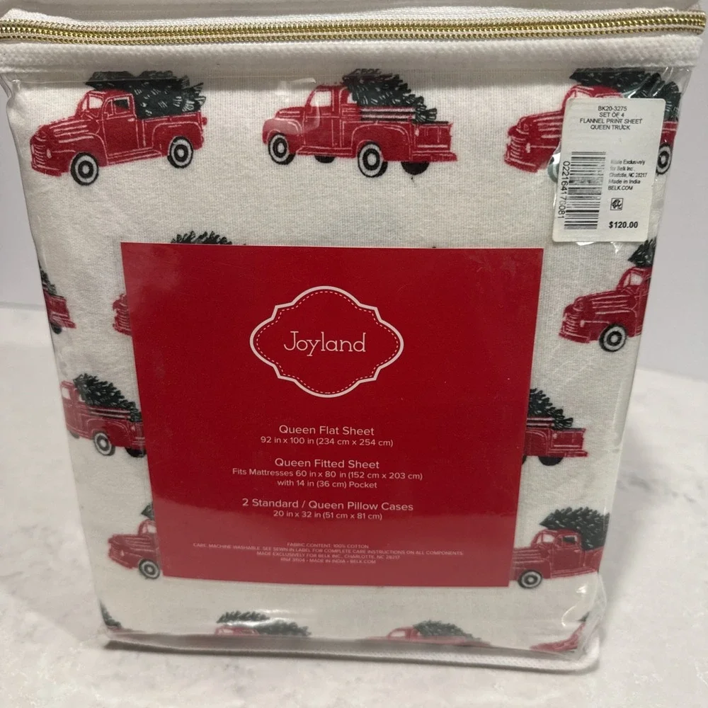 Joyland Flannel Twin/Twin XL Sheet Set Red Truck W/Christmas Tree New